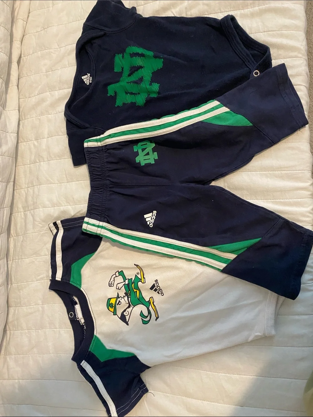 adidas Navy and Green Notre Dame 2 Onesie and pants Set